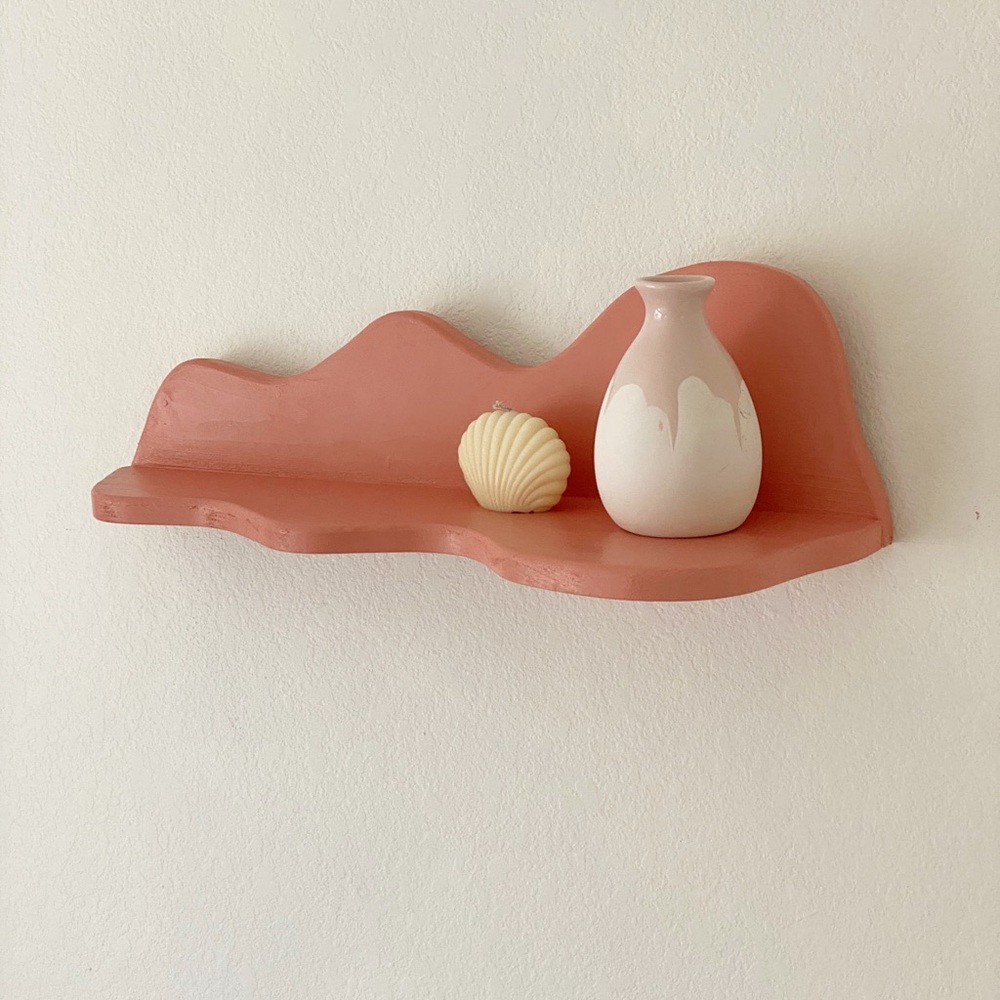 Pastel Coral Squiggle Wavy Floating Shelf - Picture 1 of 4